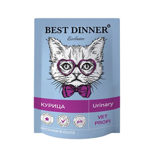 Best Dinner Vet Profi консервы для кошек для профилактики МКБ, Urinary, кусочки в соусе с курицей, пауч, 85 г