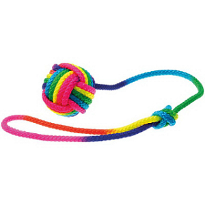 V.I.Pet Игрушка для собак "Мяч плетеный, Радуга на шнуре с петлей", 5,5 см