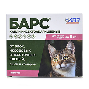 Барс капли инсектоакарицидные для кошек 2-5 кг, 1 пипетка