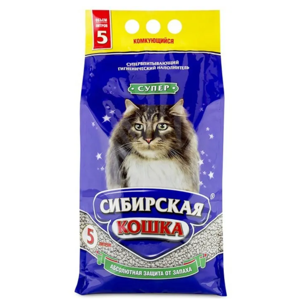 Наполнитель Сибирская кошка "Супер" комкующийся, 5 л<