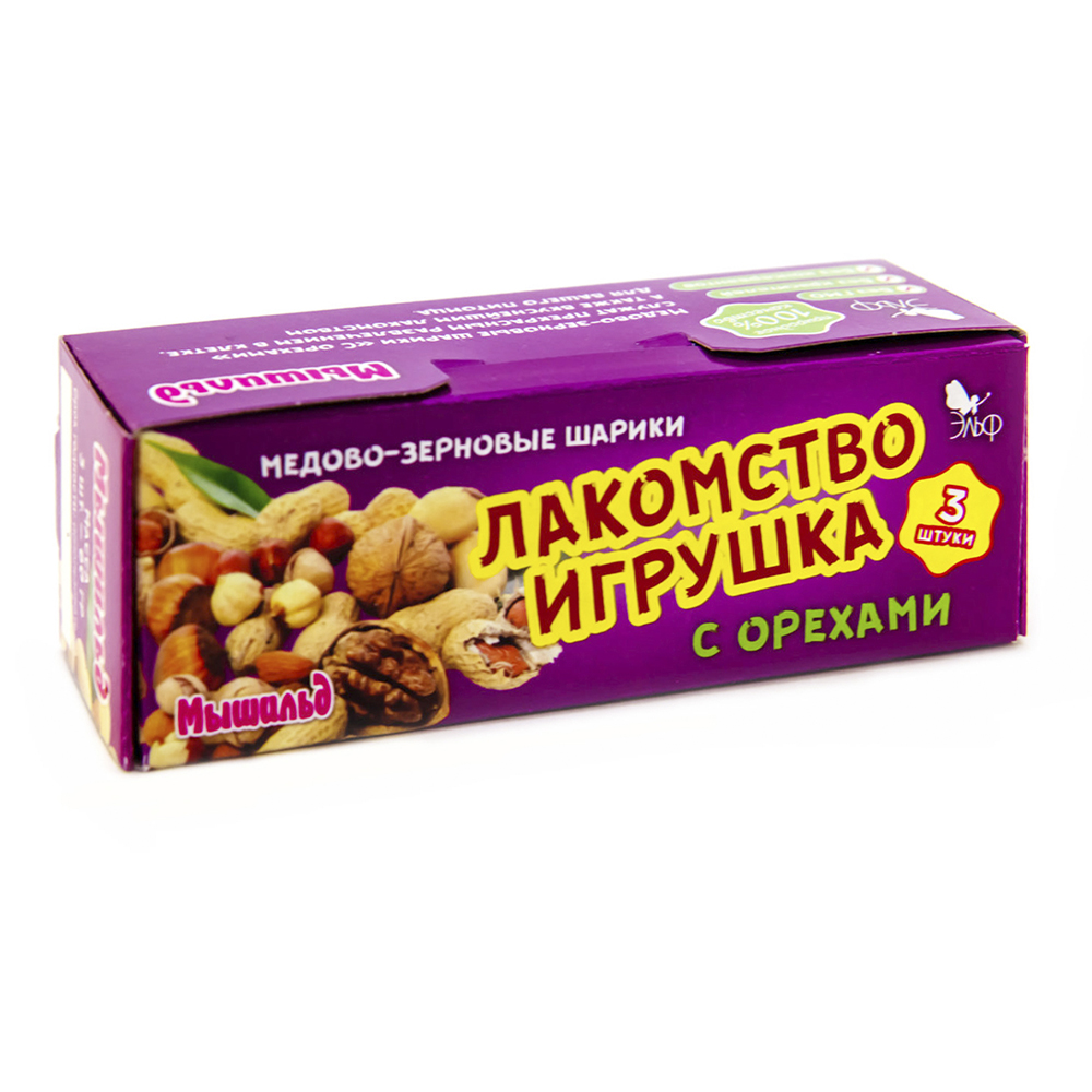 Эльф Медово-зерновые шарики для грызунов с орехами, 60 г, 3 шт<