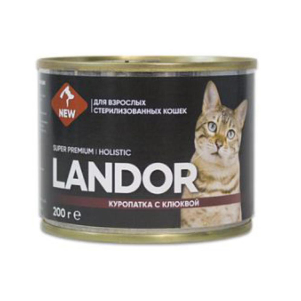 Landor консервы для стерилизованных кошек, куропатка с клюквой, 200 г<