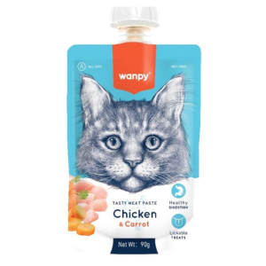 Wanpy Cat Лакомство для кошек Мясной мусс из курицы и моркови, 90 г