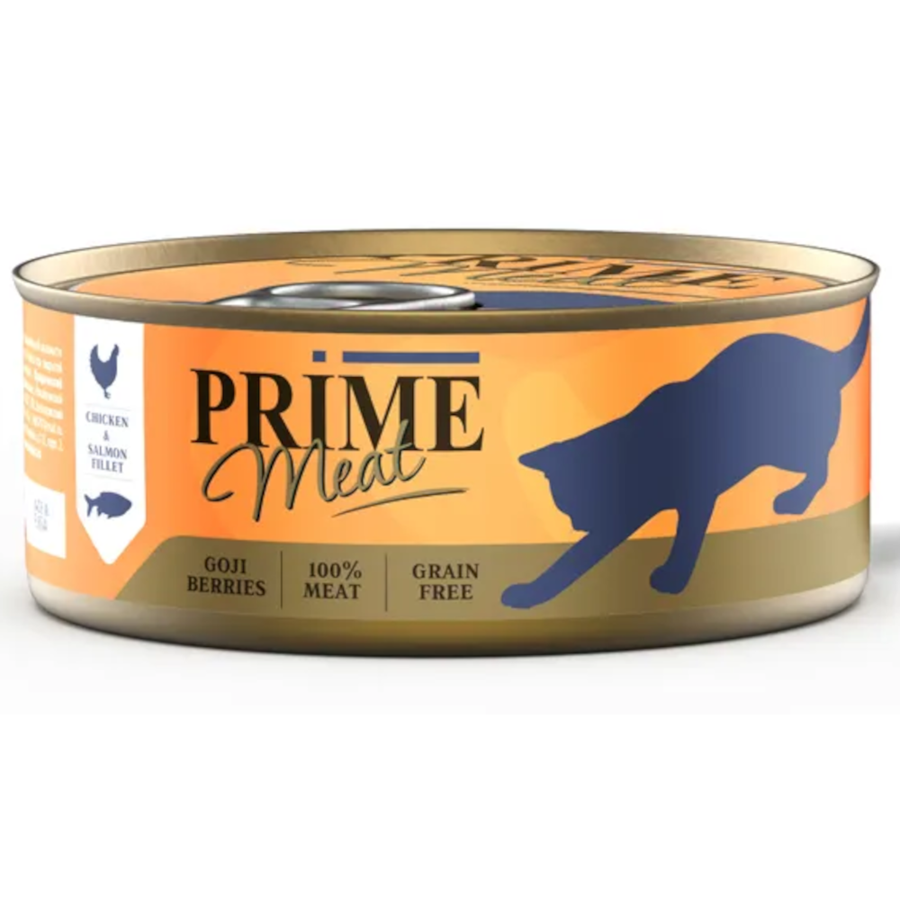 PRIME MEAT консервы для кошек, курица с лососем в желе, 100 г<