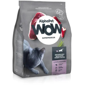 AlphaPet WOW сухой корм для взрослых кошек, утка с потрошками, 7 кг