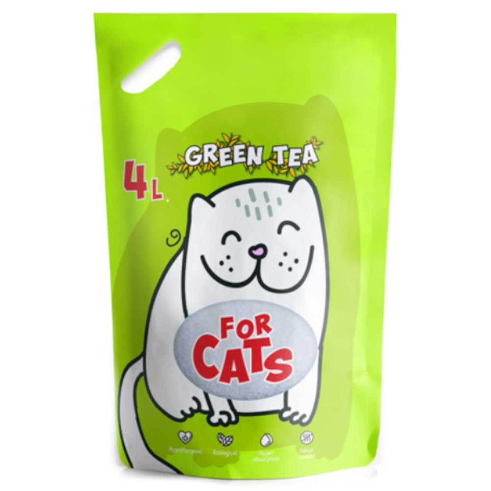 Наполнитель For Cats Green Tea впитывающий, силикагелевый, 4 л<