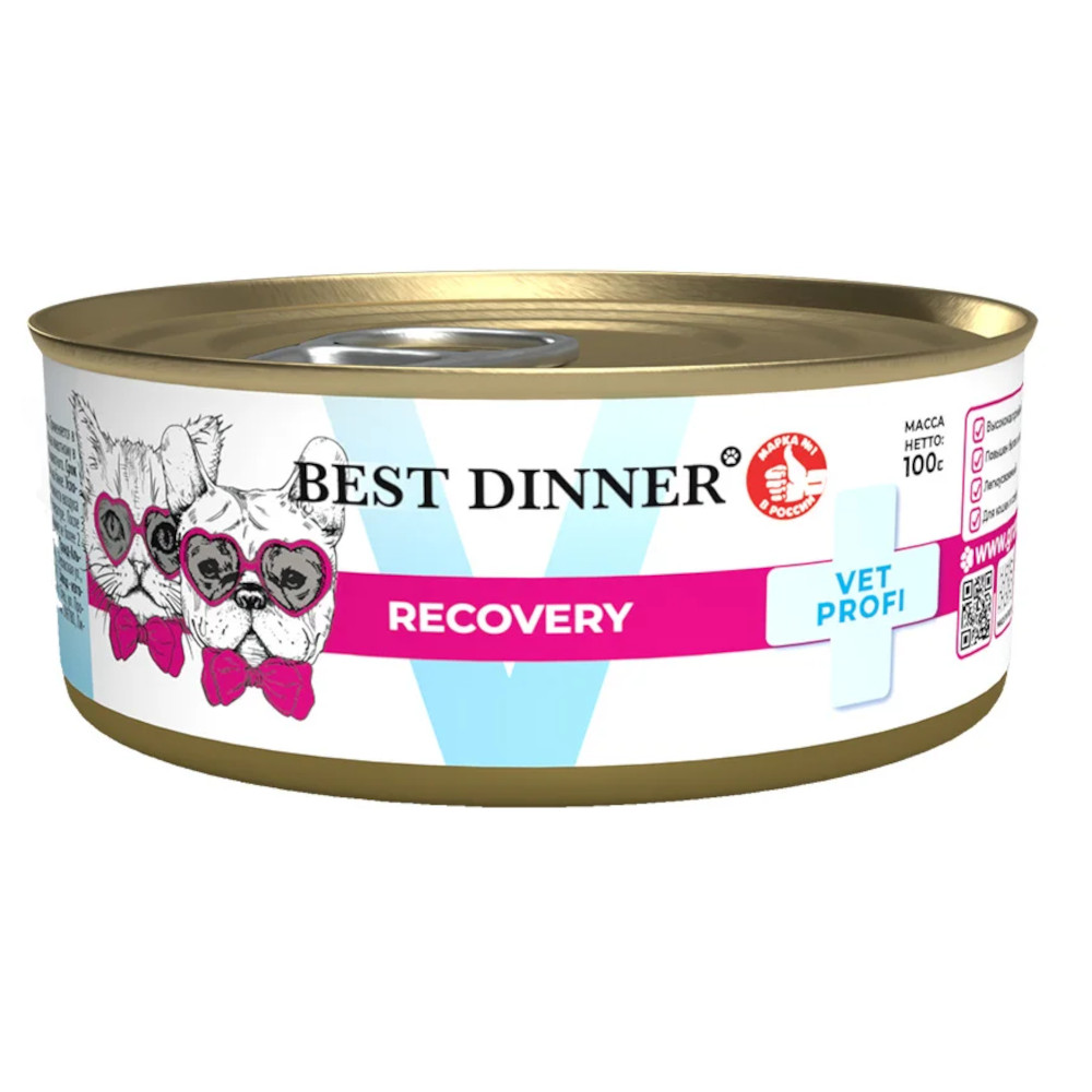 Best Dinner Vet Profi Recovery ветеринарная диета для кошек и собак, паштет с курицей, 100 г<