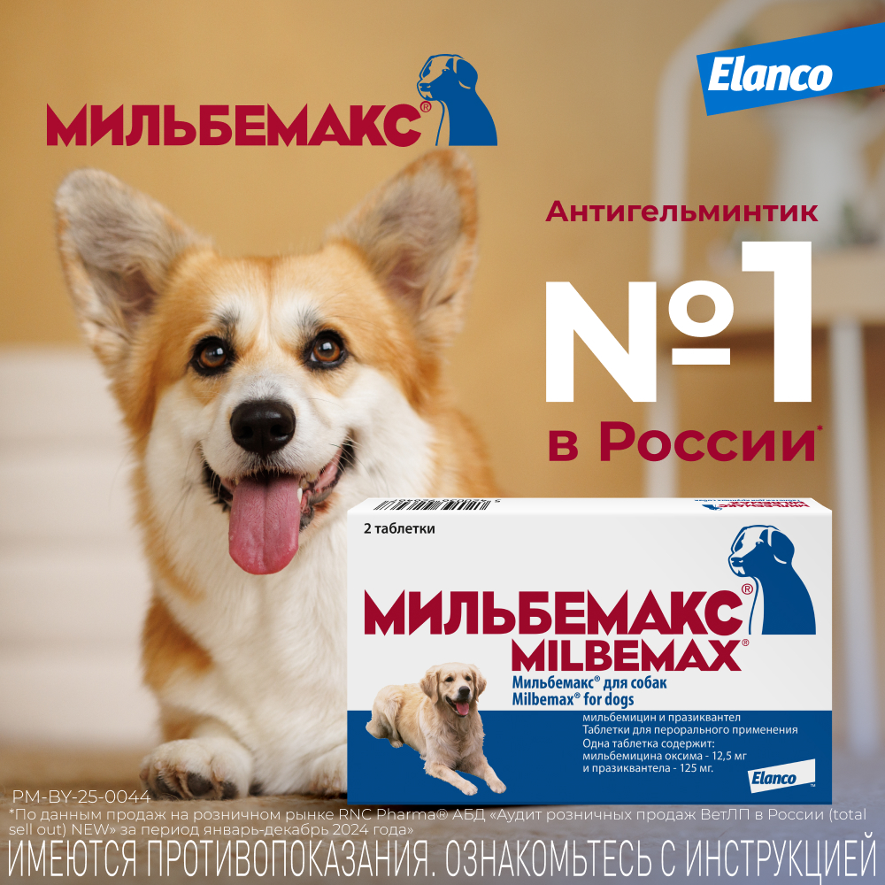Мильбемакс таблетки антигельминтные для собак 5-25 кг, 2 таблетки