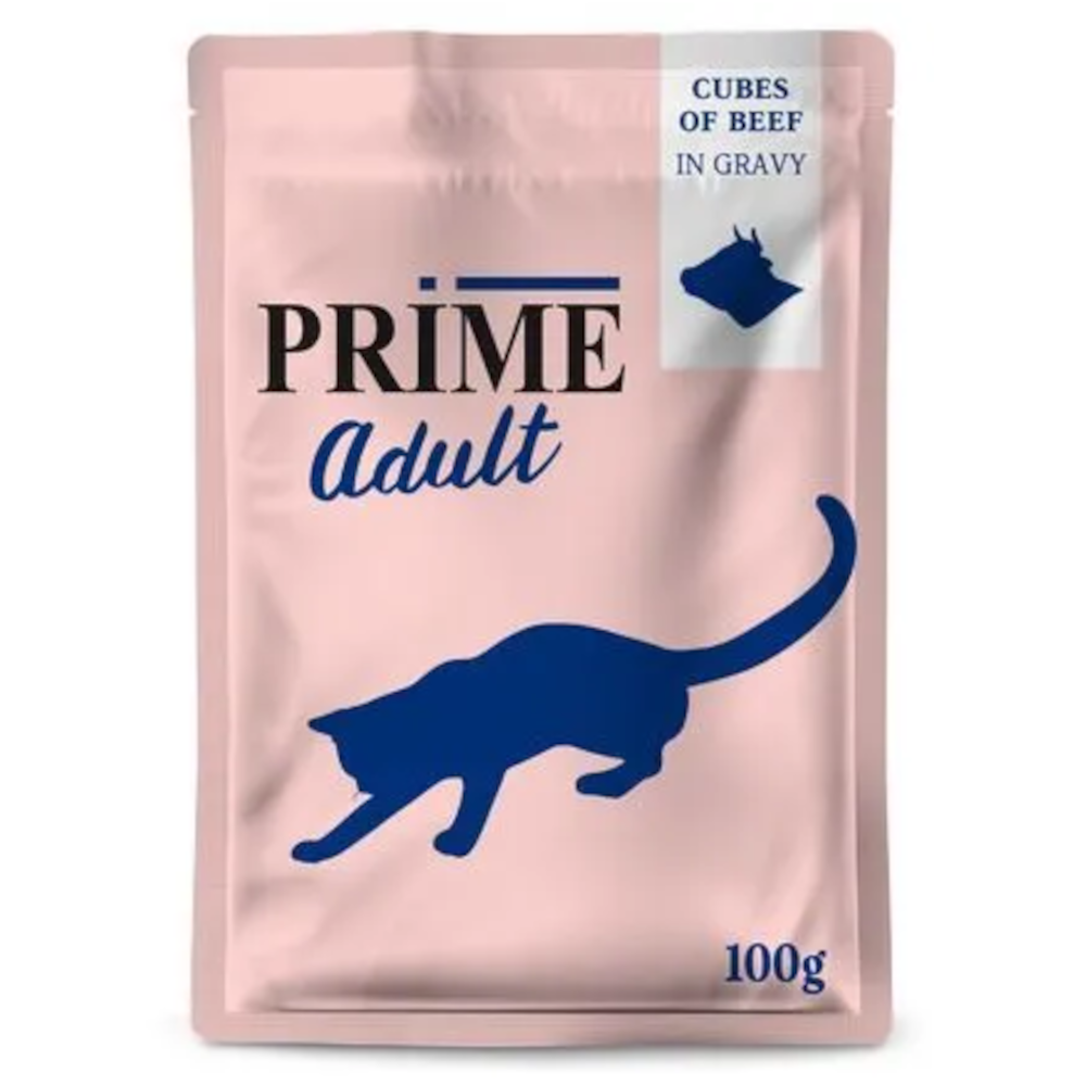 PRIME консервы для кошек, кусочки из говядины в бульоне, 100 г<