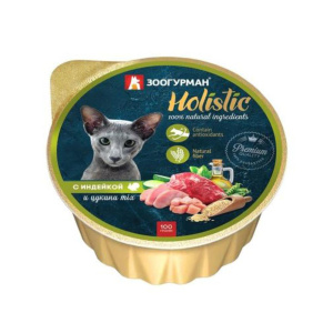 Зоогурман Holistic консервы для кошек, паштет индейка с цукини, 100 г