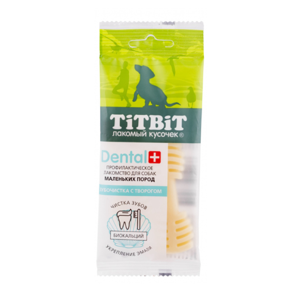 TitBit Dental Plus лакомство для собак мелких пород, зубочистка с творогом<