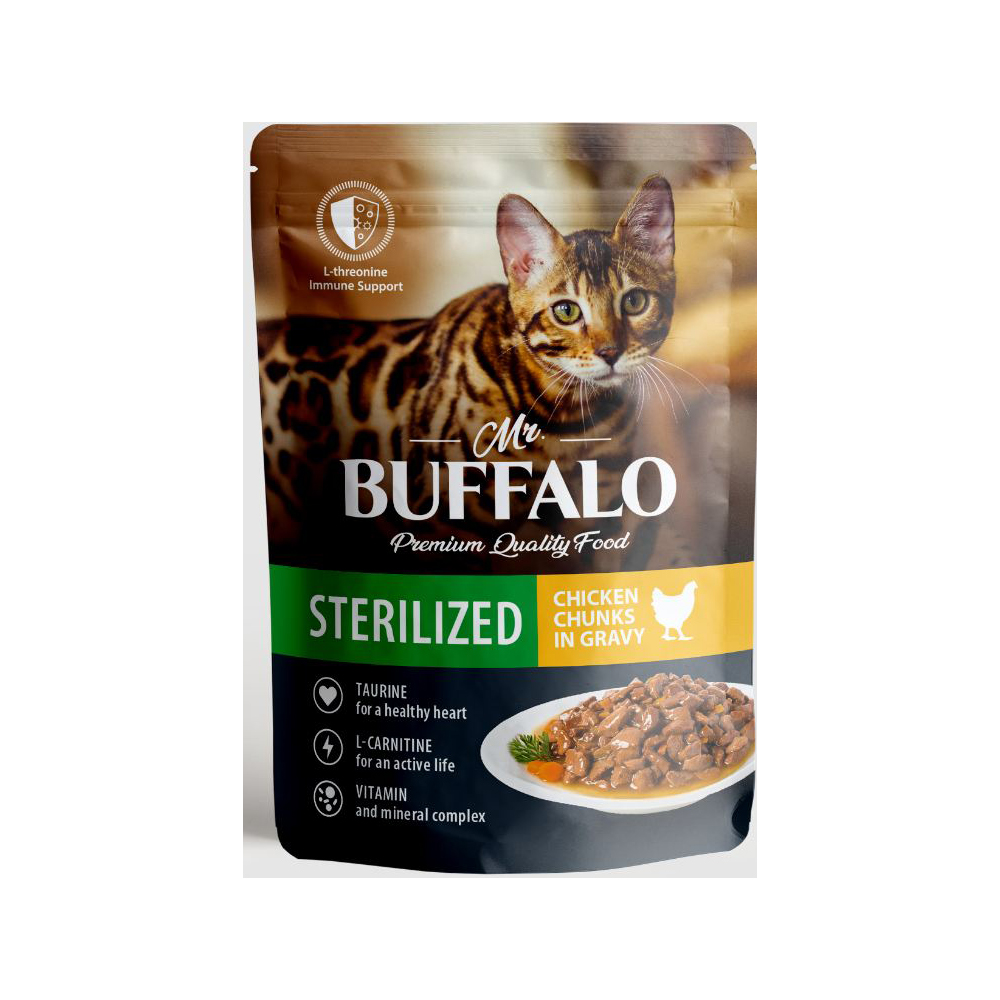 Mr.Buffalo консервы для стерилизованных кошек, цыплёнок в соусе, 85 г<
