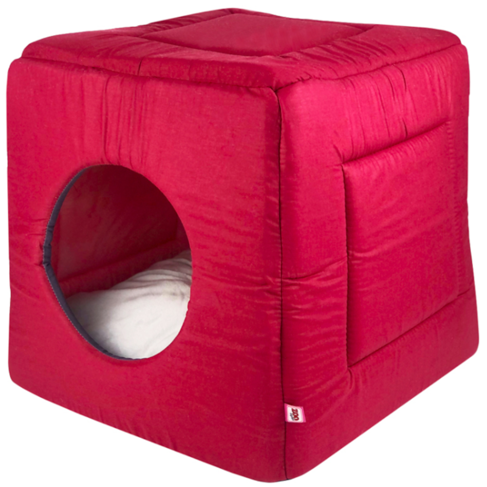 Zooexpress дом куб-трансоформер №1, бордо, поплин, 42х42х40 см<