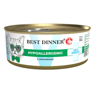 Best Dinner Vet Profi Hypoallergenic ветеринарная диета для кошек и котят, паштет с кроликом, 100 г