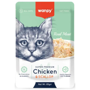 Wanpy Cat консервы для кошек, курица и гребешки, 85 г