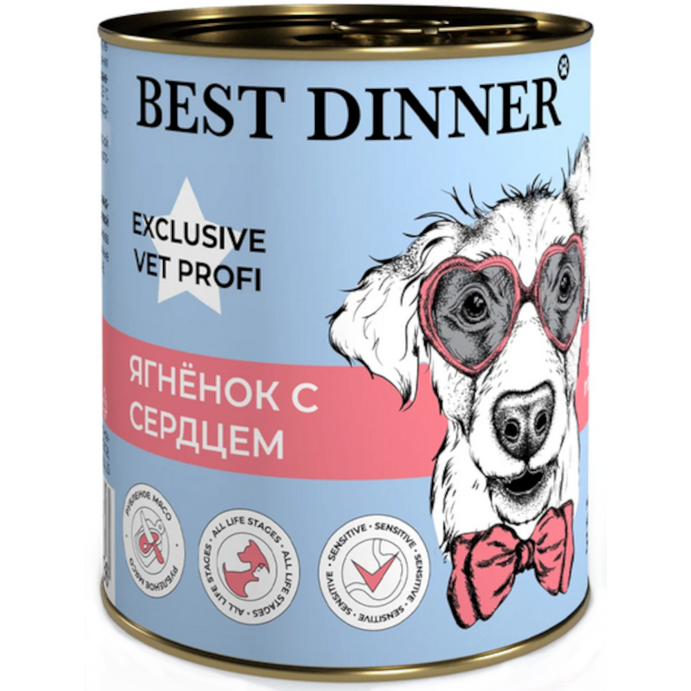 Best Dinner Vet Profi консервы для собак с чувствительным пищеварением, Gastro Intestinal, ягненок с сердцем, 340 г<