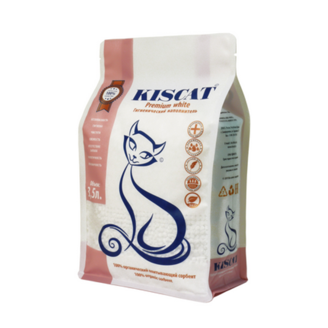 Наполнитель KISCAT Premium, биоразлагаемый полигелевый, впитывающий, без запаха,  3,5л<