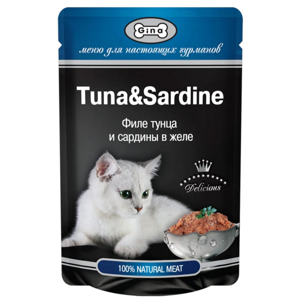 Gina Cat консервы для кошек, тунец и сардины в желе, 85 г<