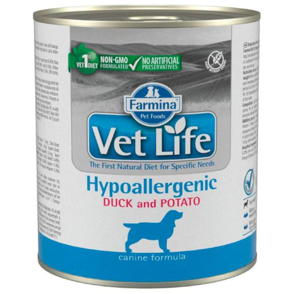 Farmina VL  консервы (паштет) для взрослых собак всех пород с пищевой аллергией, утка с картофелем, Hypoallergenic, 300 г<