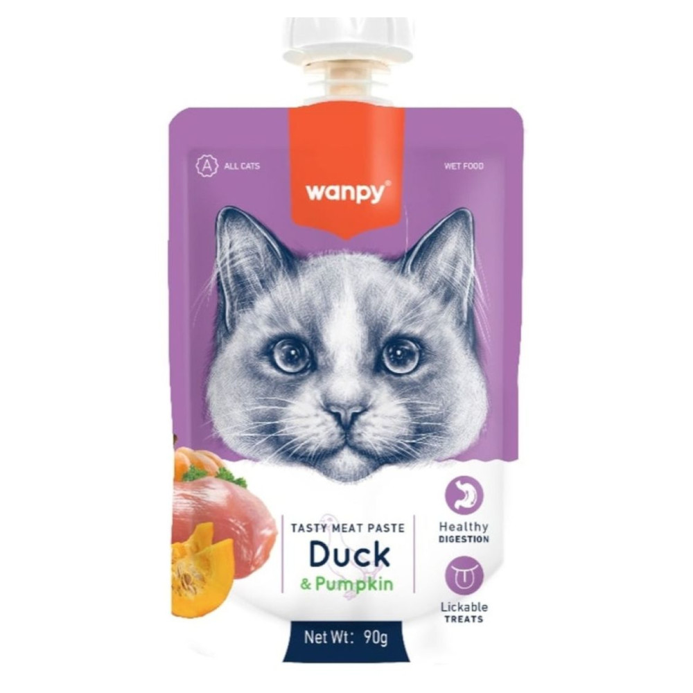 Wanpy Cat Лакомство для кошек Мясной мусс из утки и тыквы, 90 г<