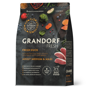 Grandorf Fresh Беззерновой корм с живыми пробиотиками для собак средних и крупных пород, свежее мясо утки с бататом, 1 кг