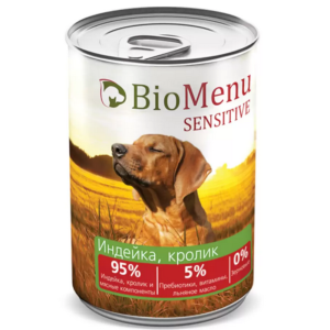 BioMenu гипоаллергенные консервы для собак всех пород, индейка с кроликом, Sensitive, 410 г