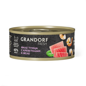 Grandorf Fresh консервы для собак, филе тунца с креветками в желе, 70 г