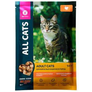 All Cats консервы для кошек, тефтельки с индейкой в соусе, 85 г