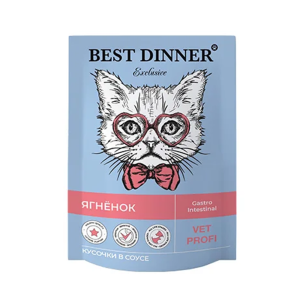 Best Dinner Vet Profi консервы для кошек с чувствительным пищеварением, Gastro Intestinal, кусочки в соусе с ягненком, пауч, 85 г