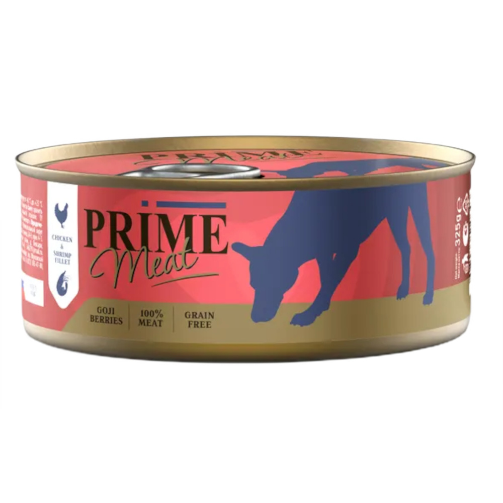 PRIME MEAT консервы для собак, курица с креветкой в желе, 325 г<