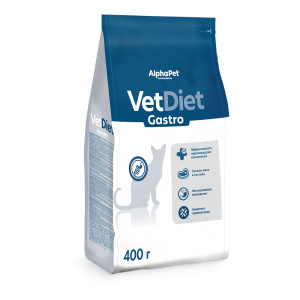 AlphaPet Vet Diet Gastro, ветеринарная диета для кошек при заболеваниях ЖКТ, 400 г