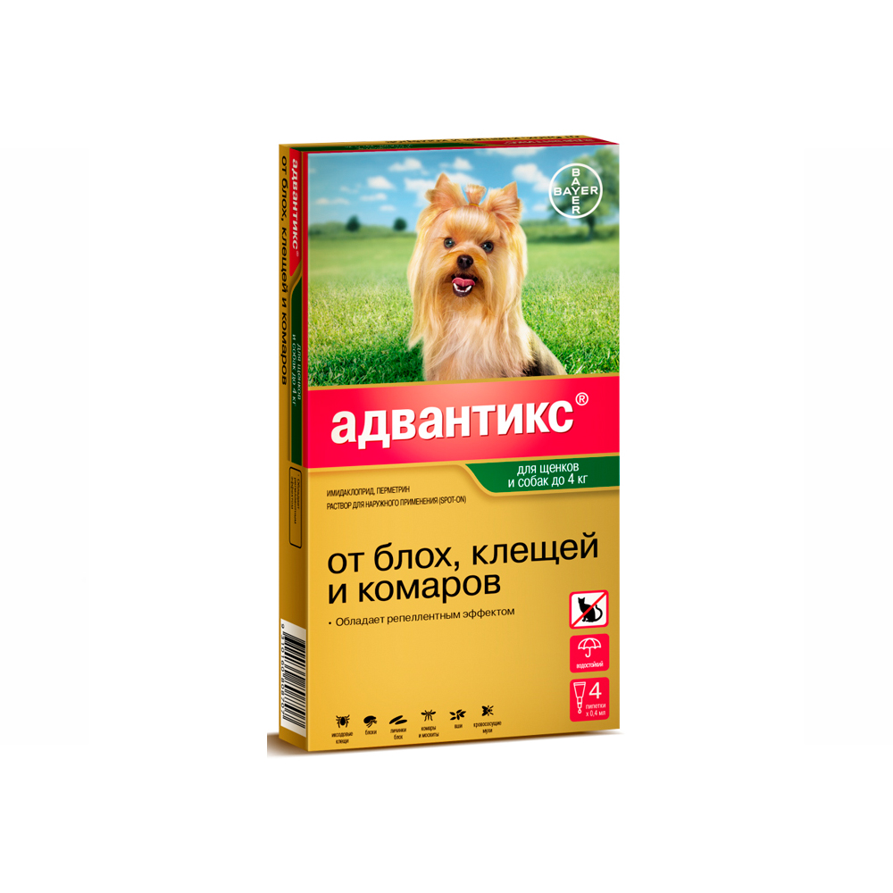 Advantix 40 капли инсектоакарицидные для собак до 4 кг, 1 пипетка<