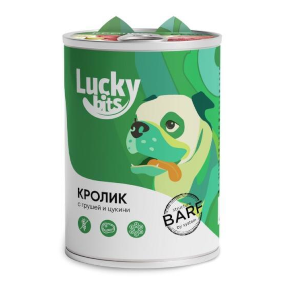 Lucky Bits консервы для собак, кролик с грушей и цукини, 400 г<