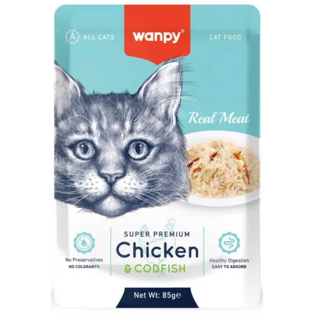 Wanpy Cat консервы для кошек, курица и треска, 85 г<