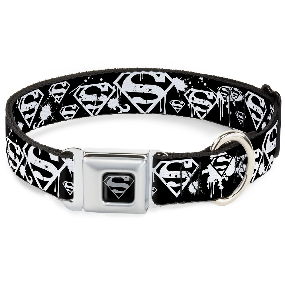 Buckle-Down ошейник нейлоновый с металлической застежкой Супермен лого чёрный, 28-43 см<