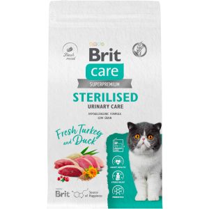 Brit Care сухой корм для стерилизованных кошек, Профилактика МКБ, индейка с уткой, 400 г