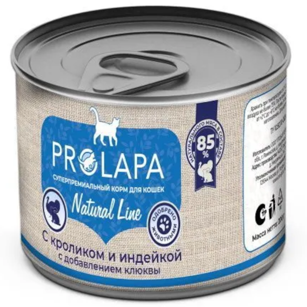 ProLapa Natural Line консервы для кошек, кролик с индейкой и клюквой, 200 г<