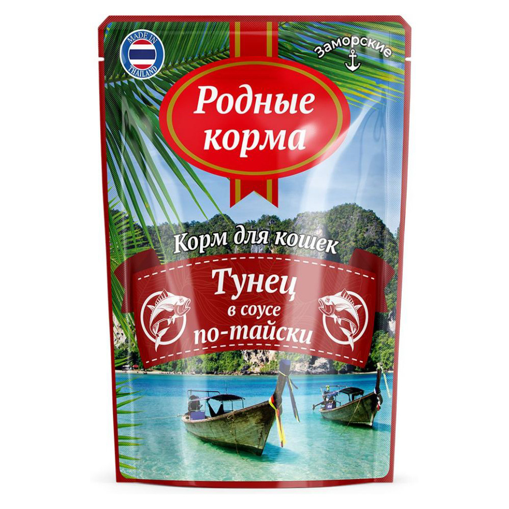 Родные Корма Заморские консервы для кошек, тунец в соусе по-тайски, 70 г<