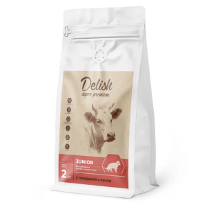 Сухой корм Delish Super Premium для щенков средних и крупных пород, говядина с рисом, 2 кг