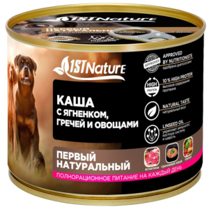 1STNature консервы для собак, каша с ягненком гречей и овощами, 525 г