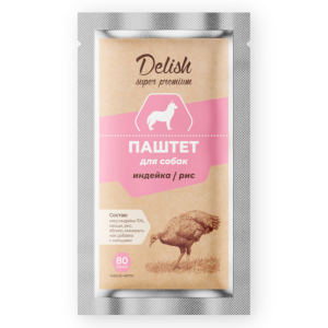 Delish Super Premium консервы для собак, паштет с индейкой и рисом, 80 г