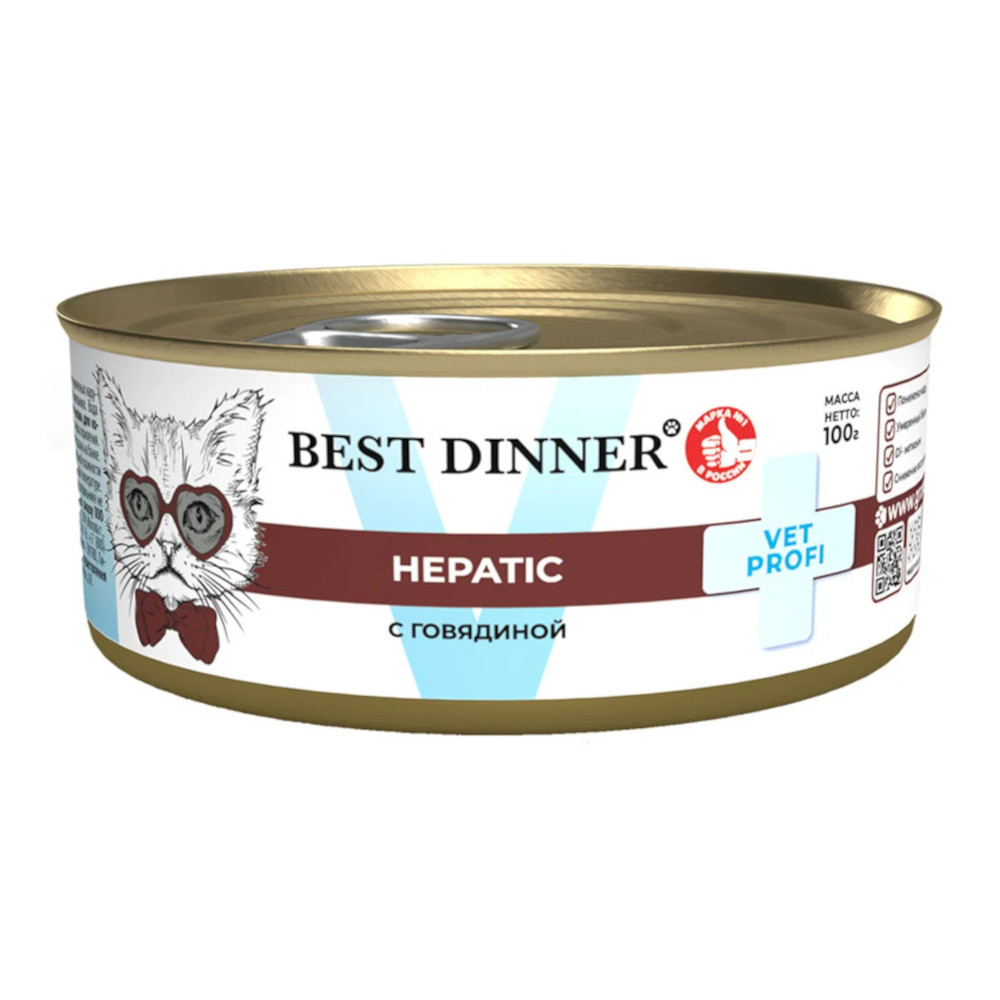 Best Dinner Vet Profi Hepatic ветеринарная диета для кошек при заболеваниях печени, паштет с говядиной, 100 г<