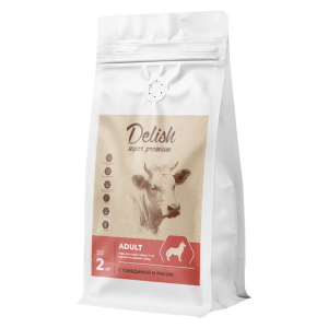Сухой корм Delish Super Premium для собак всех пород старше 7 лет, говядина с рисом, 2 кг