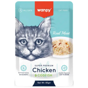 Wanpy Cat консервы для кошек, курица и треска, 85 г