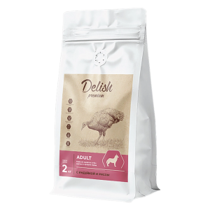Сухой корм Delish Premium для собак средних и крупных пород, индейка с рисом, 2 кг