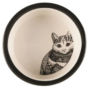 Trixie миска керамическая для кошек белый черный 300 мл