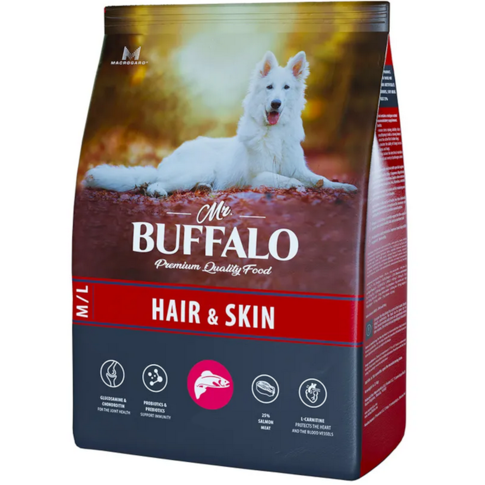 Mr.Buffalo сухой корм для взрослых собак средних и крупных пород, здоровье кожи и шерсти, лосось, 2 кг<