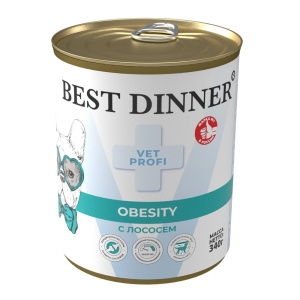 Best Dinner Vet Profi Obesity ветеринарная диета для собак, для снижения избыточной массы тела, паштет с лососем, 340 г