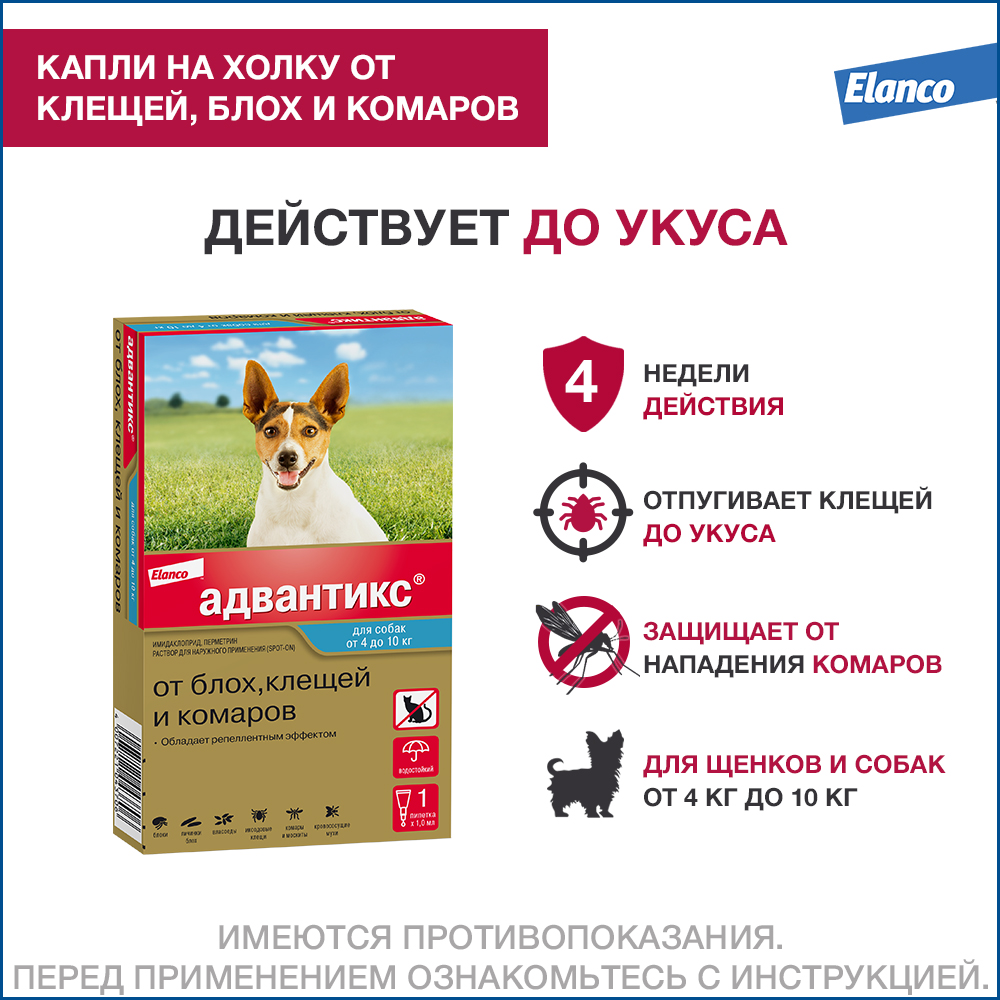 Адвантикс 100 капли инсектоакарицидные для собак 4-10 кг 1 уп. (1 пип)