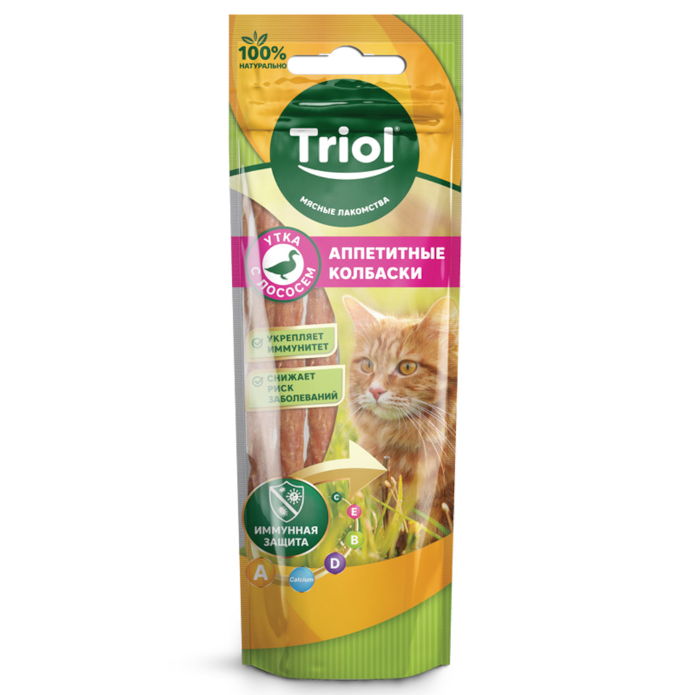 Triol Лакомство для кошек Аппетитные колбаски, лосось с уткой, 40 г<